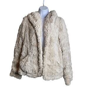 Anthropologie Tiny Editions Women's Cream Faux Fur Hoodie Jacket Size S